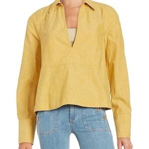 Free People Linen and Cotton Mustard Yellow Women's Top
